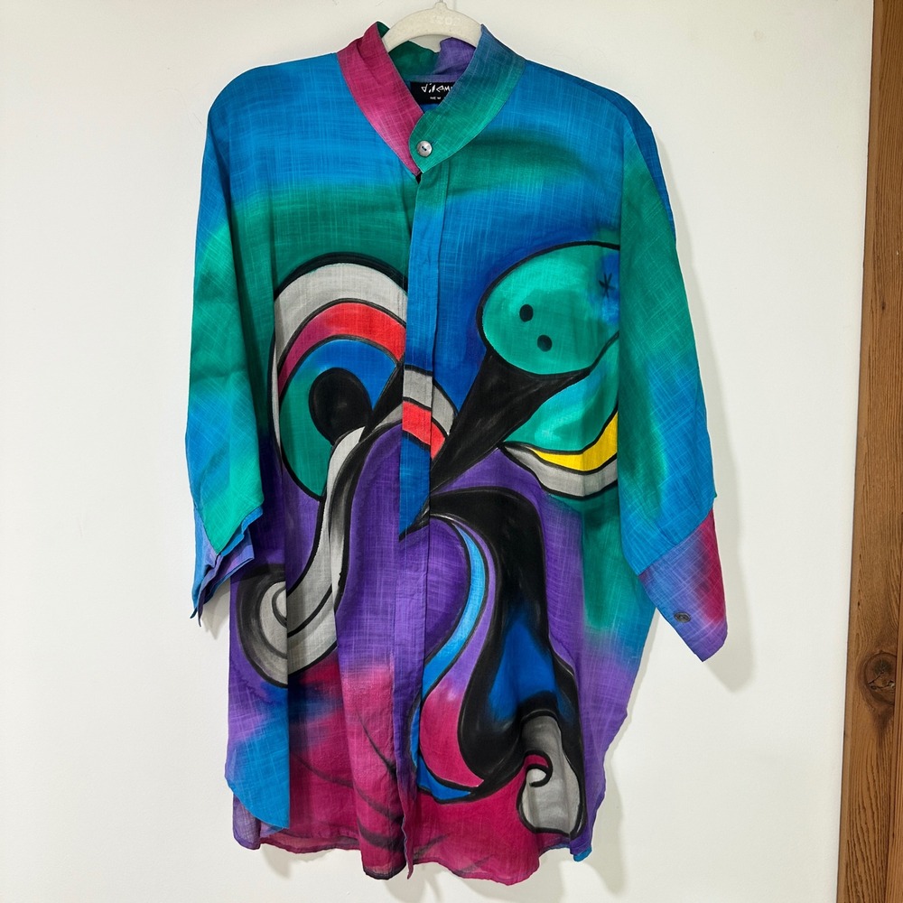 Dilemma New York Hand Painted Art to Wear Shirt Handwoven Organic Picasso OS